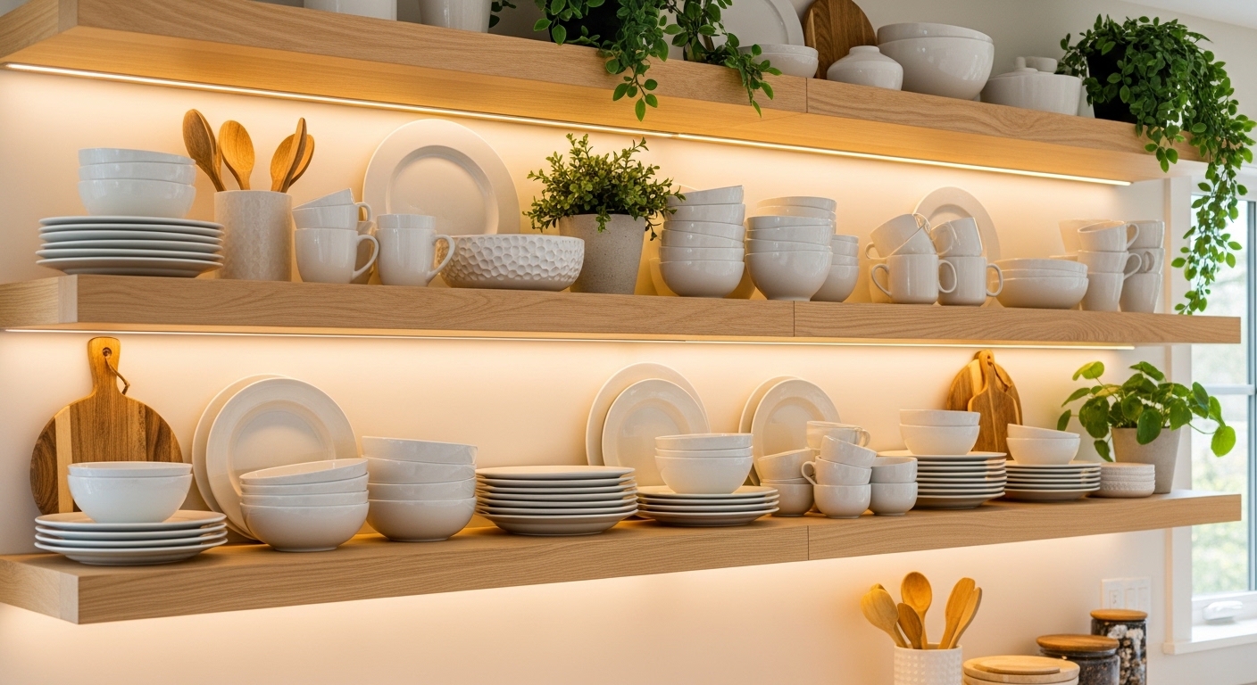 How to Style Open Shelving in a Small Kitchen (Without It Looking Cluttered)